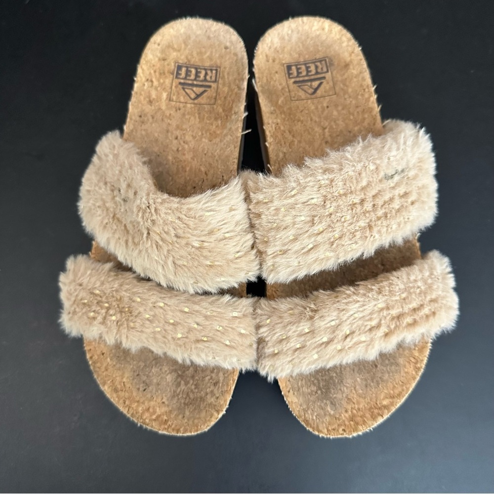 Reef Beige Fuzzy Strap Sandals - Picture 7 of 11